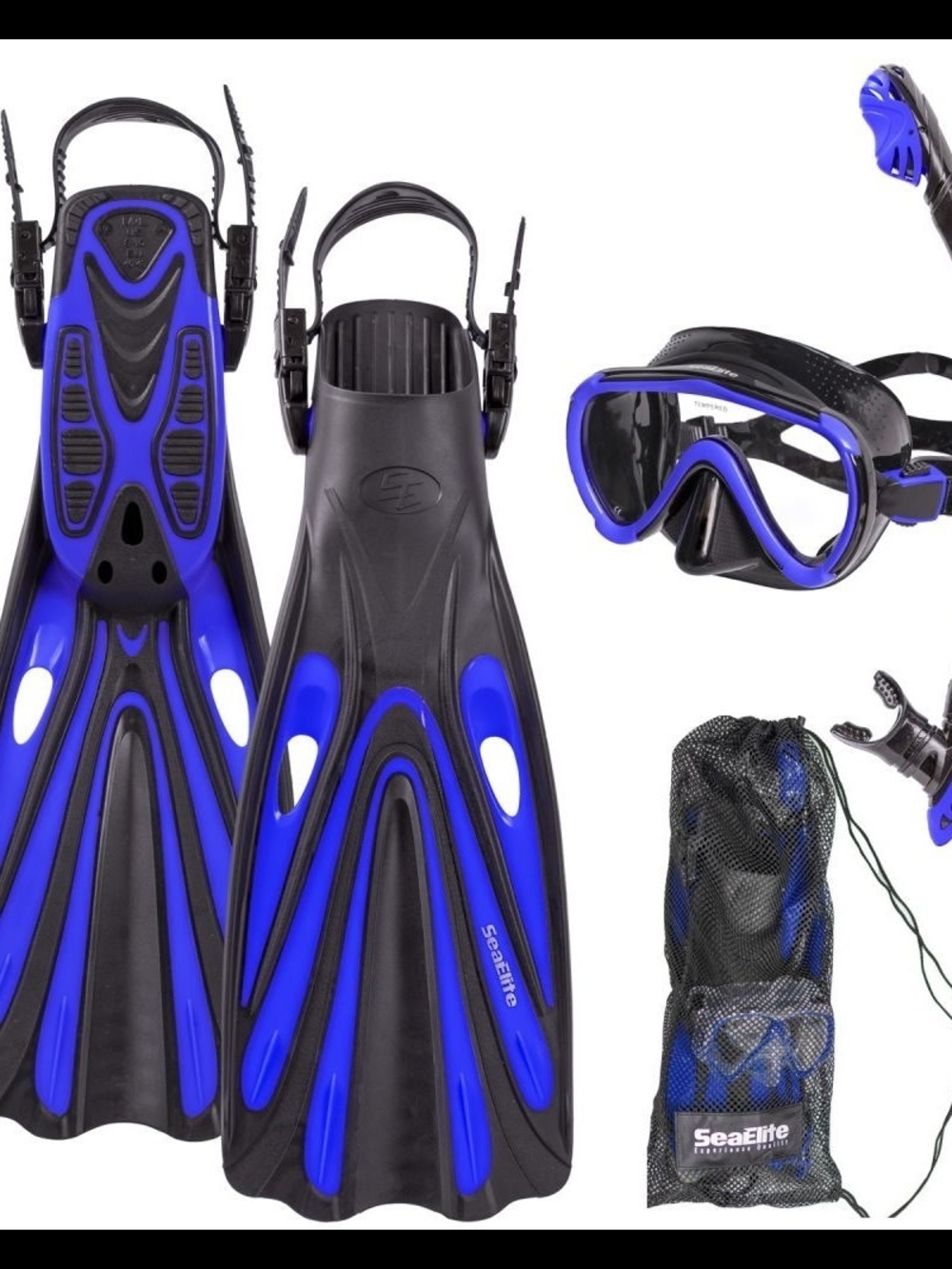 Men's or Women Dive Fins with Adjustable Foot Pocket, Goggles And Snorkling Gear